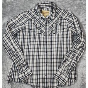 Cowgirl Legend Western Pearl Snap Shirt Womens Medium Studded Smile Pocket Rodeo